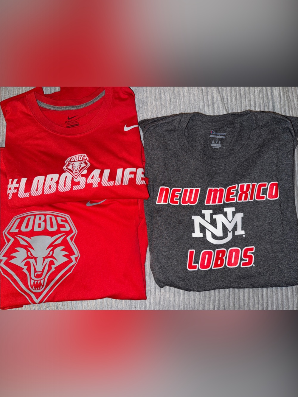 Nike (Red) Lobos Athletic Tee + Champion New Mexico Lobos Gray Tee